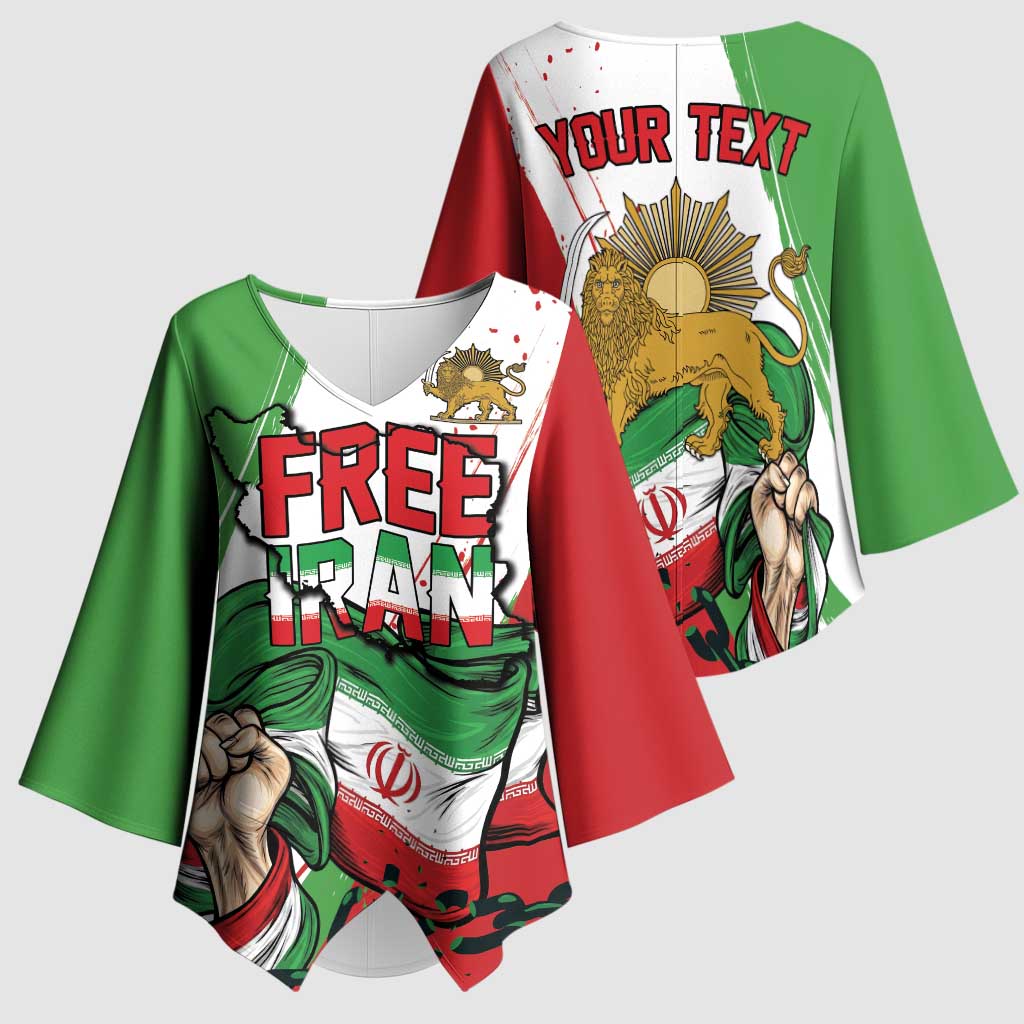 Free Iran Lion and Sun Personalized Kimono Sleeve Blouse Persian Freedom Protest
