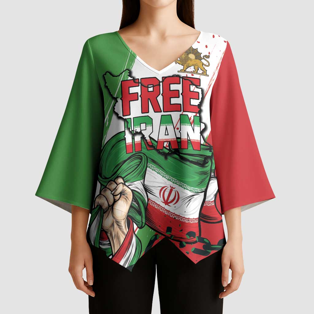 Free Iran Lion and Sun Personalized Kimono Sleeve Blouse Persian Freedom Protest