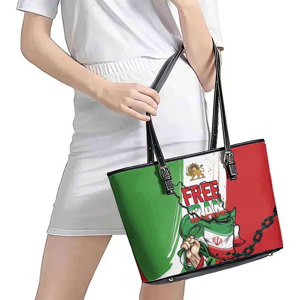 Free Iran Lion and Sun Leather Tote Bag Persian Freedom Protest