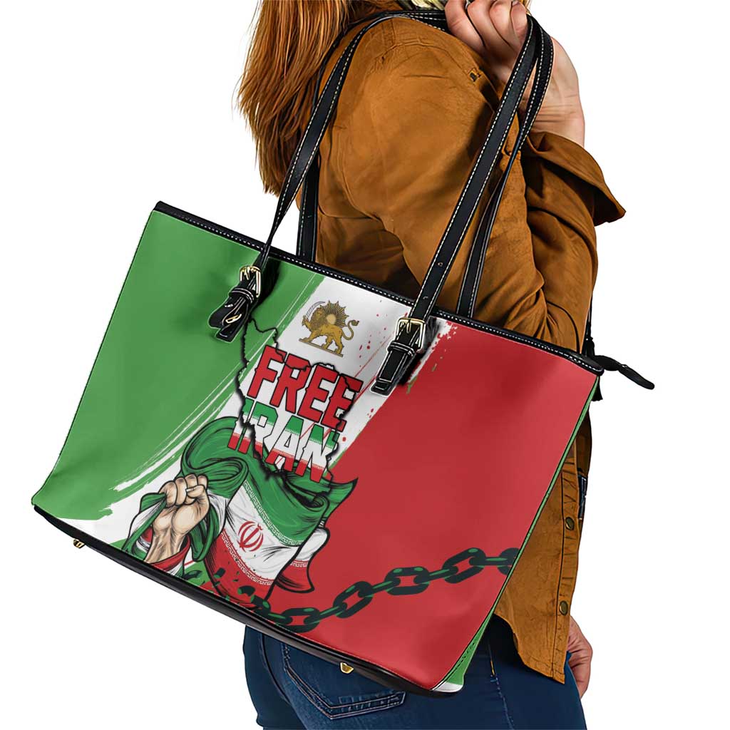 Free Iran Lion and Sun Leather Tote Bag Persian Freedom Protest