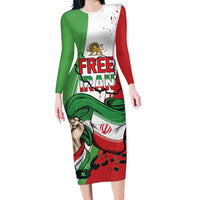 Free Iran Lion and Sun Personalized Long Sleeve Bodycon Dress Persian Freedom Protest