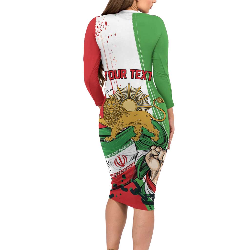 Free Iran Lion and Sun Personalized Long Sleeve Bodycon Dress Persian Freedom Protest