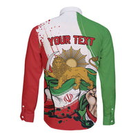 Free Iran Lion and Sun Personalized Long Sleeve Button Shirt Persian Freedom Protest