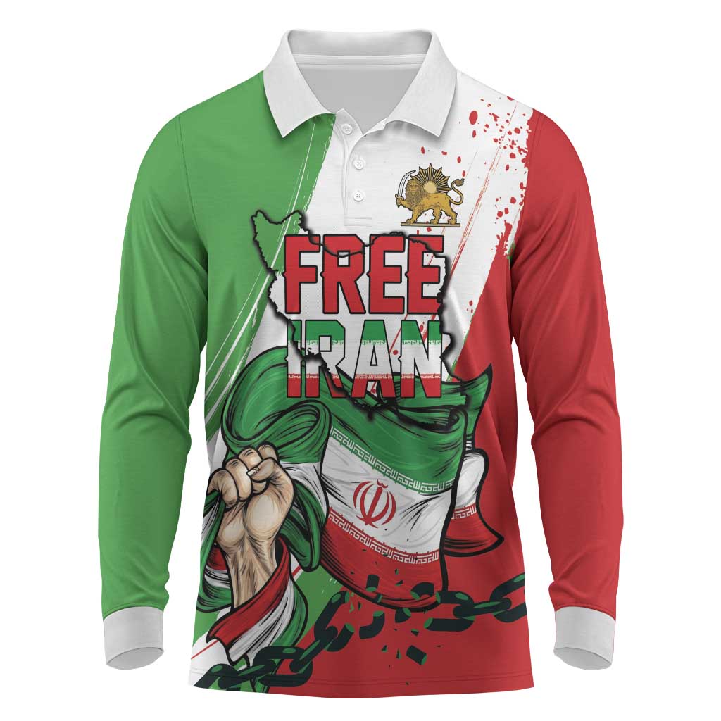 Free Iran Lion and Sun Personalized Long Sleeve Polo Shirt Persian Freedom Protest
