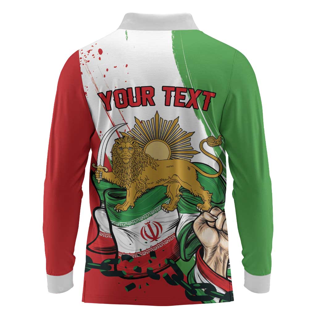 Free Iran Lion and Sun Personalized Long Sleeve Polo Shirt Persian Freedom Protest