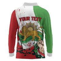 Free Iran Lion and Sun Personalized Long Sleeve Polo Shirt Persian Freedom Protest