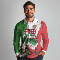 Free Iran Lion and Sun Personalized Long Sleeve Polo Shirt Persian Freedom Protest