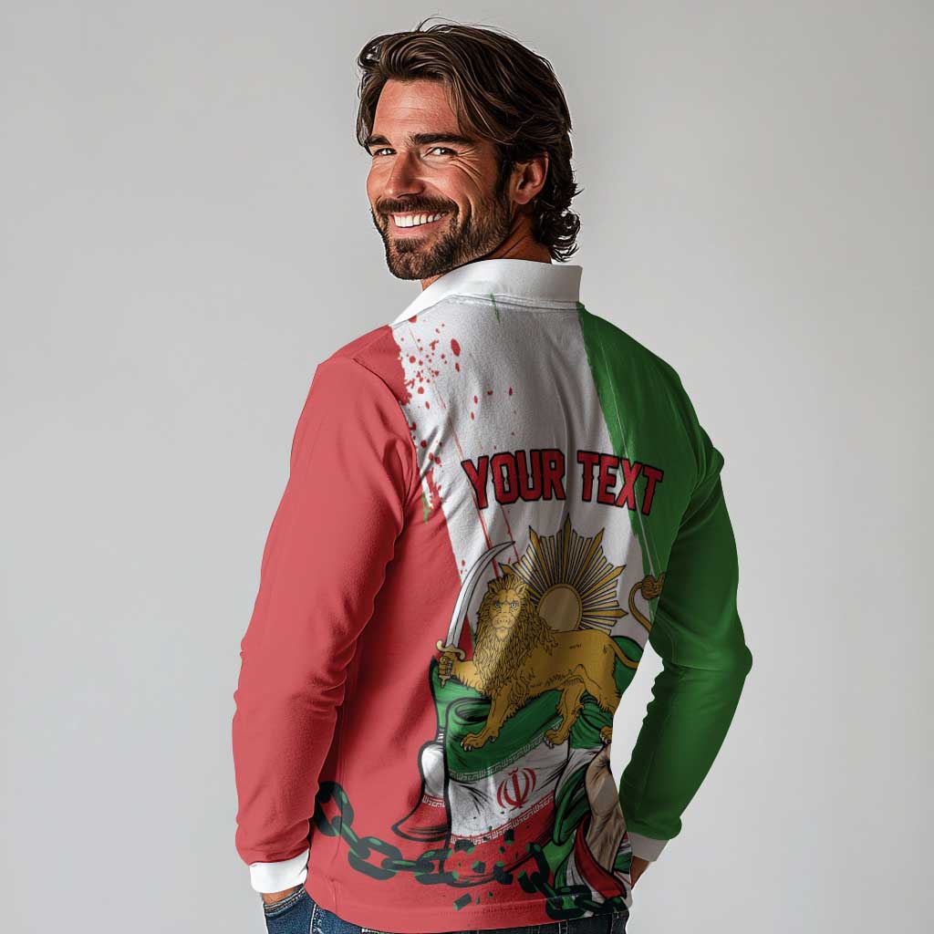 Free Iran Lion and Sun Personalized Long Sleeve Polo Shirt Persian Freedom Protest