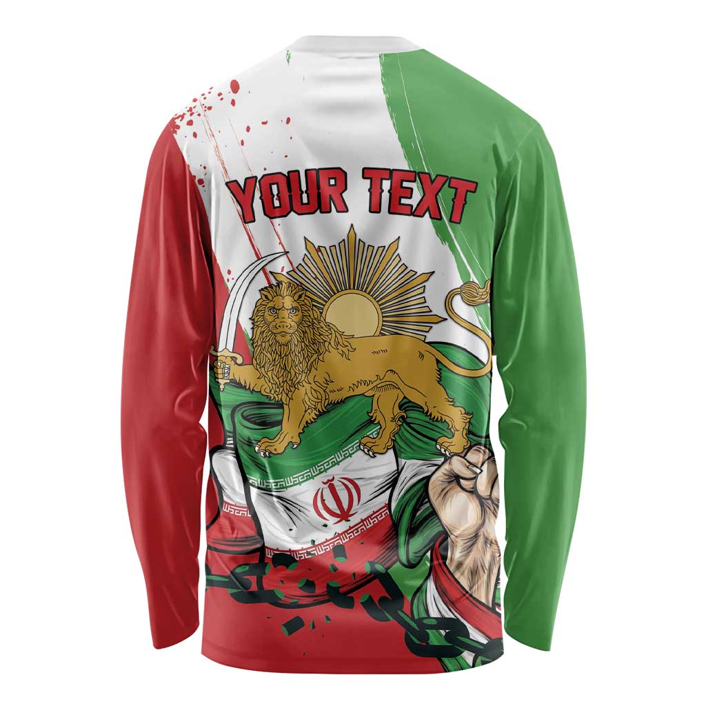 Free Iran Lion and Sun Personalized Long Sleeve Shirt Persian Freedom Protest