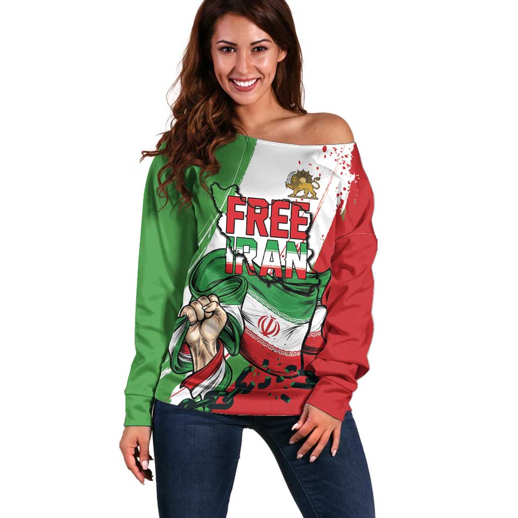 Free Iran Lion and Sun Personalized Off Shoulder Sweater Persian Freedom Protest