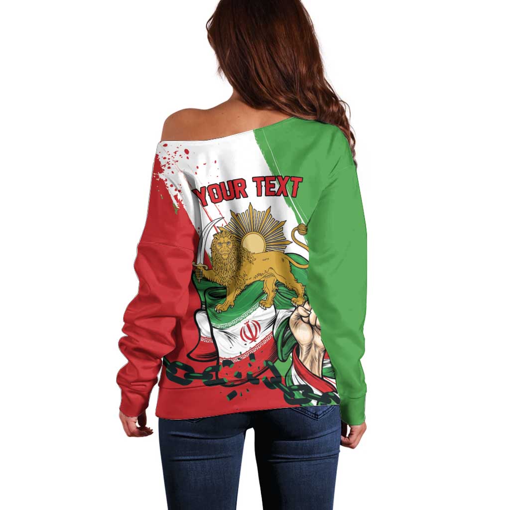 Free Iran Lion and Sun Personalized Off Shoulder Sweater Persian Freedom Protest