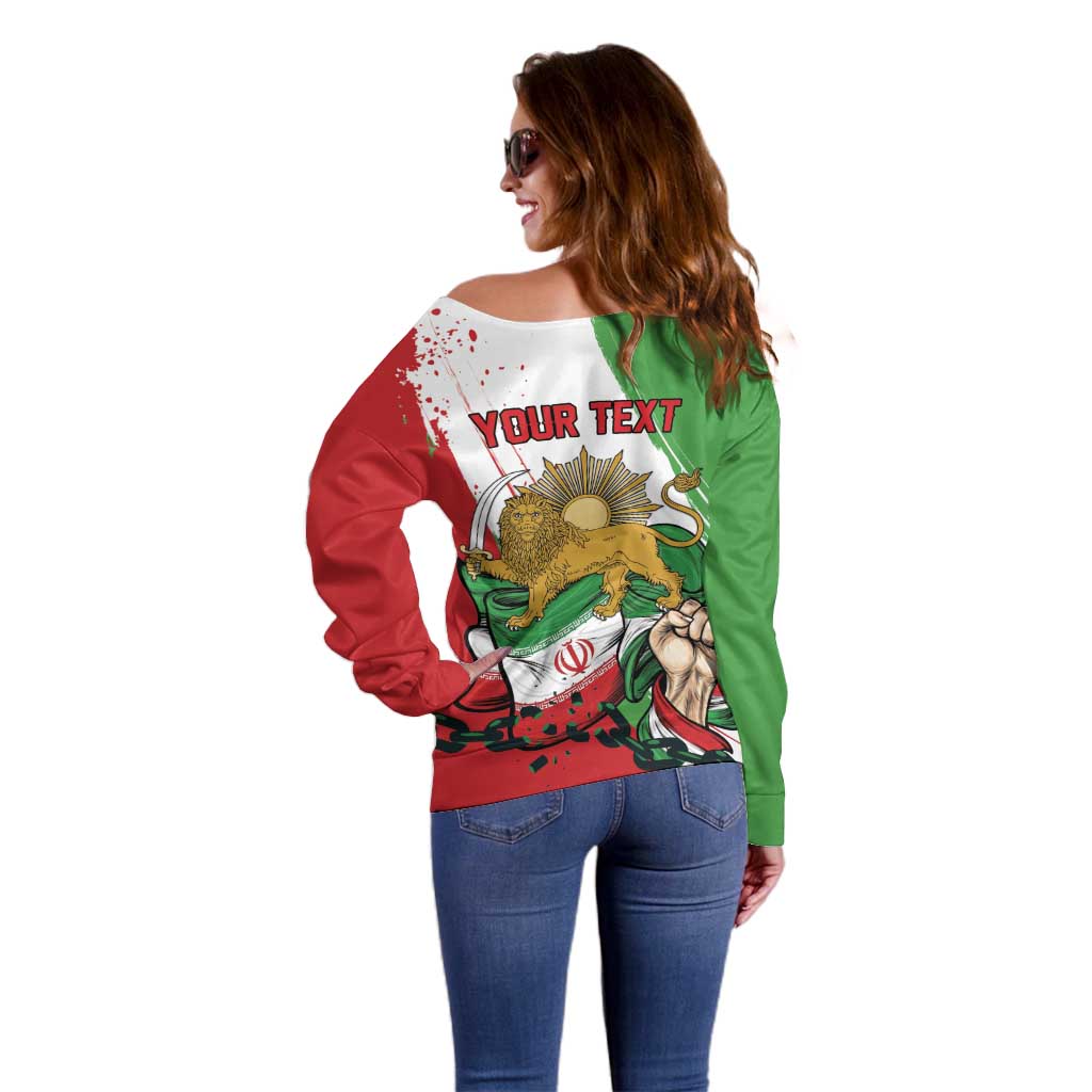 Free Iran Lion and Sun Personalized Off Shoulder Sweater Persian Freedom Protest