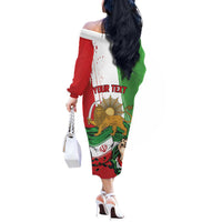 Free Iran Lion and Sun Personalized Off The Shoulder Long Sleeve Dress Persian Freedom Protest