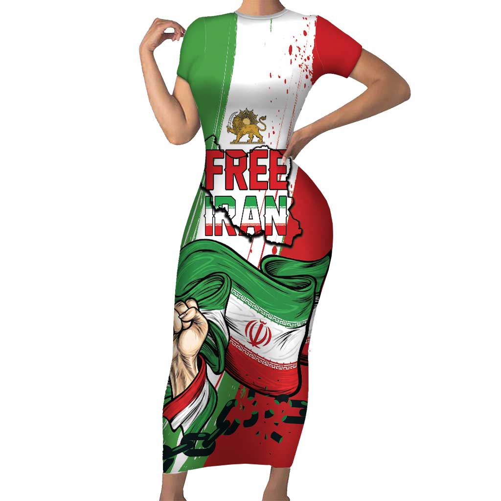 Free Iran Lion and Sun Personalized Short Sleeve Bodycon Dress Persian Freedom Protest