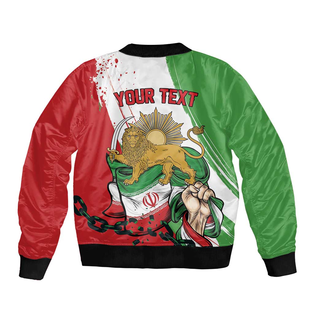 Free Iran Lion and Sun Personalized Sleeve Zip Bomber Jacket Persian Freedom Protest