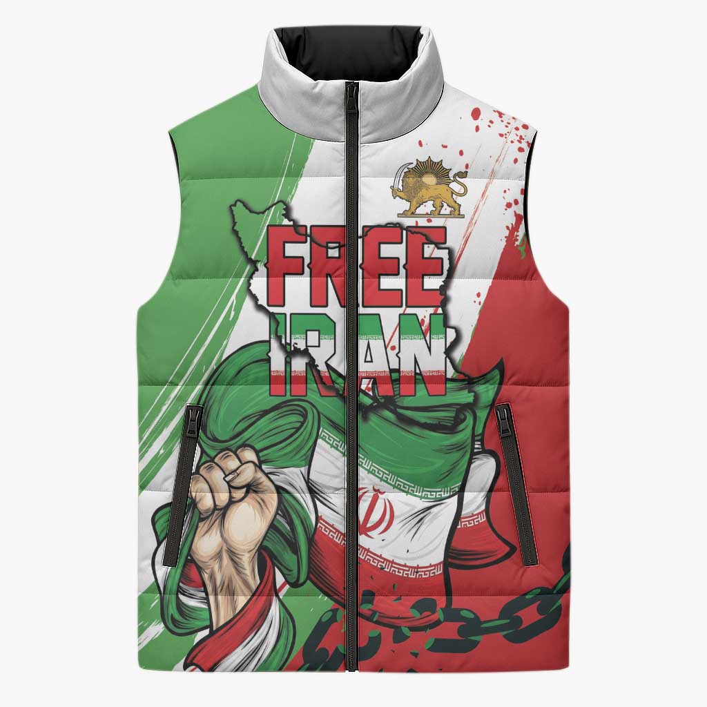 Free Iran Lion and Sun Personalized Sleeveless Puffer Jacket Persian Freedom Protest