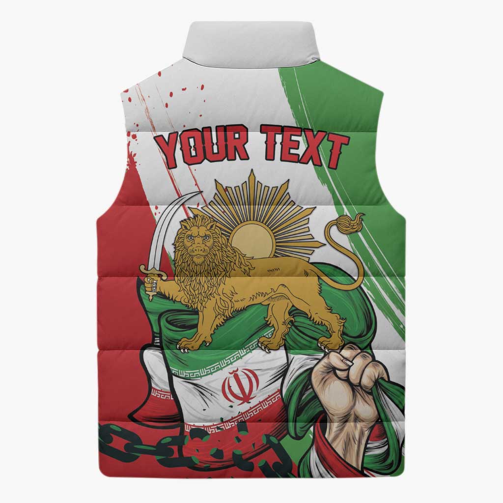 Free Iran Lion and Sun Personalized Sleeveless Puffer Jacket Persian Freedom Protest