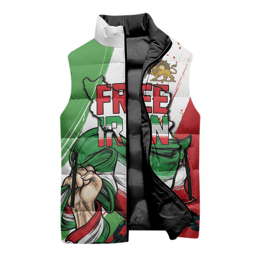 Free Iran Lion and Sun Personalized Sleeveless Puffer Jacket Persian Freedom Protest
