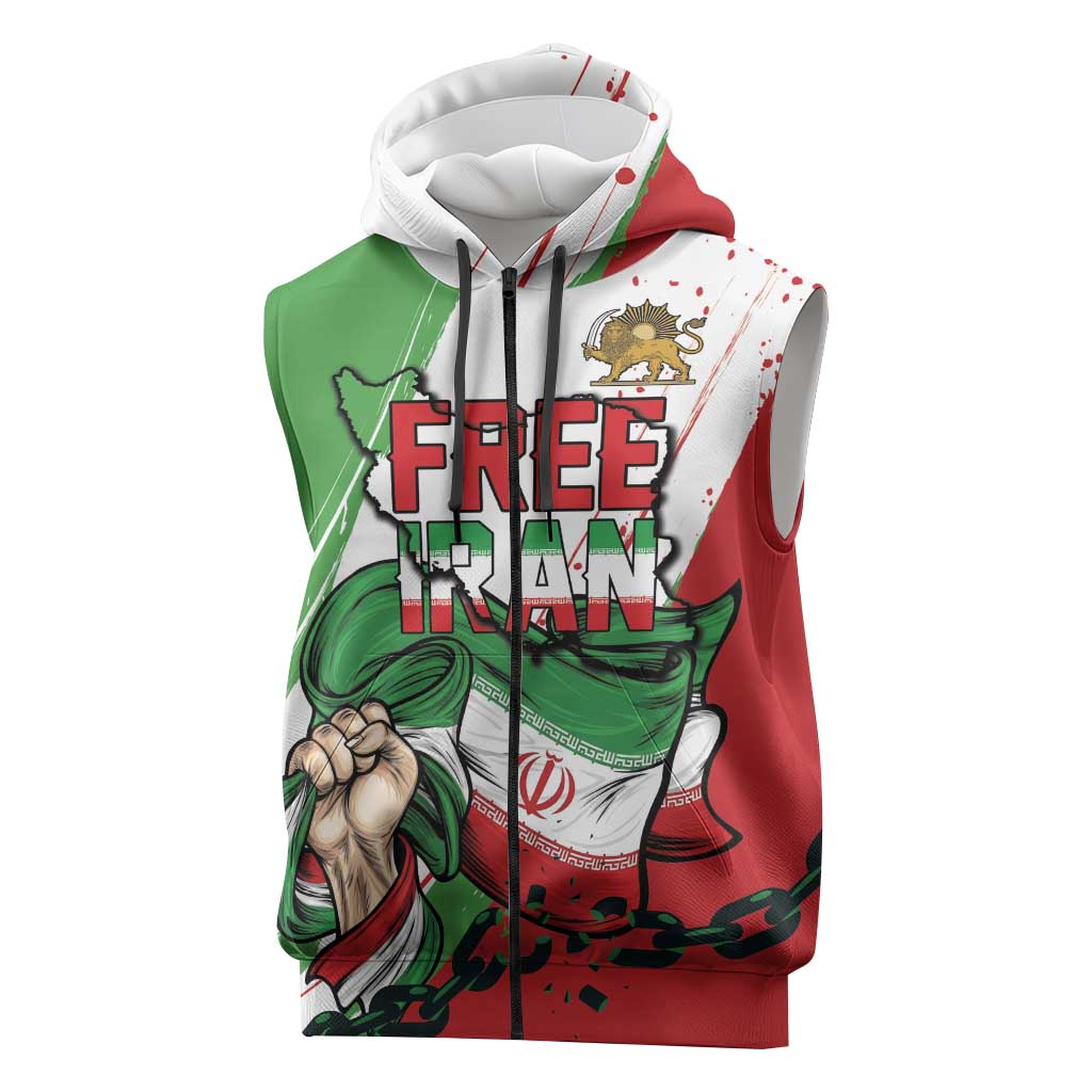 Free Iran Lion and Sun Personalized Sleeveless Zip Hoodie Persian Freedom Protest
