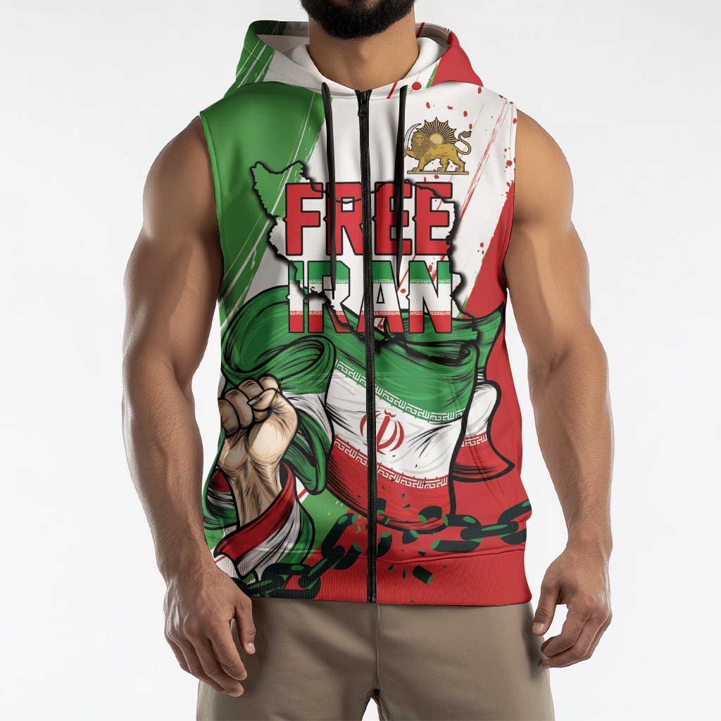 Free Iran Lion and Sun Personalized Sleeveless Zip Hoodie Persian Freedom Protest