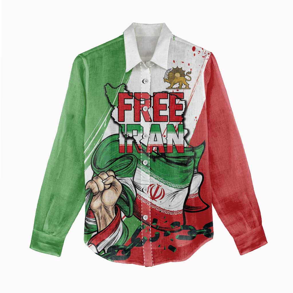 Free Iran Lion and Sun Personalized Women Casual Shirt Persian Freedom Protest