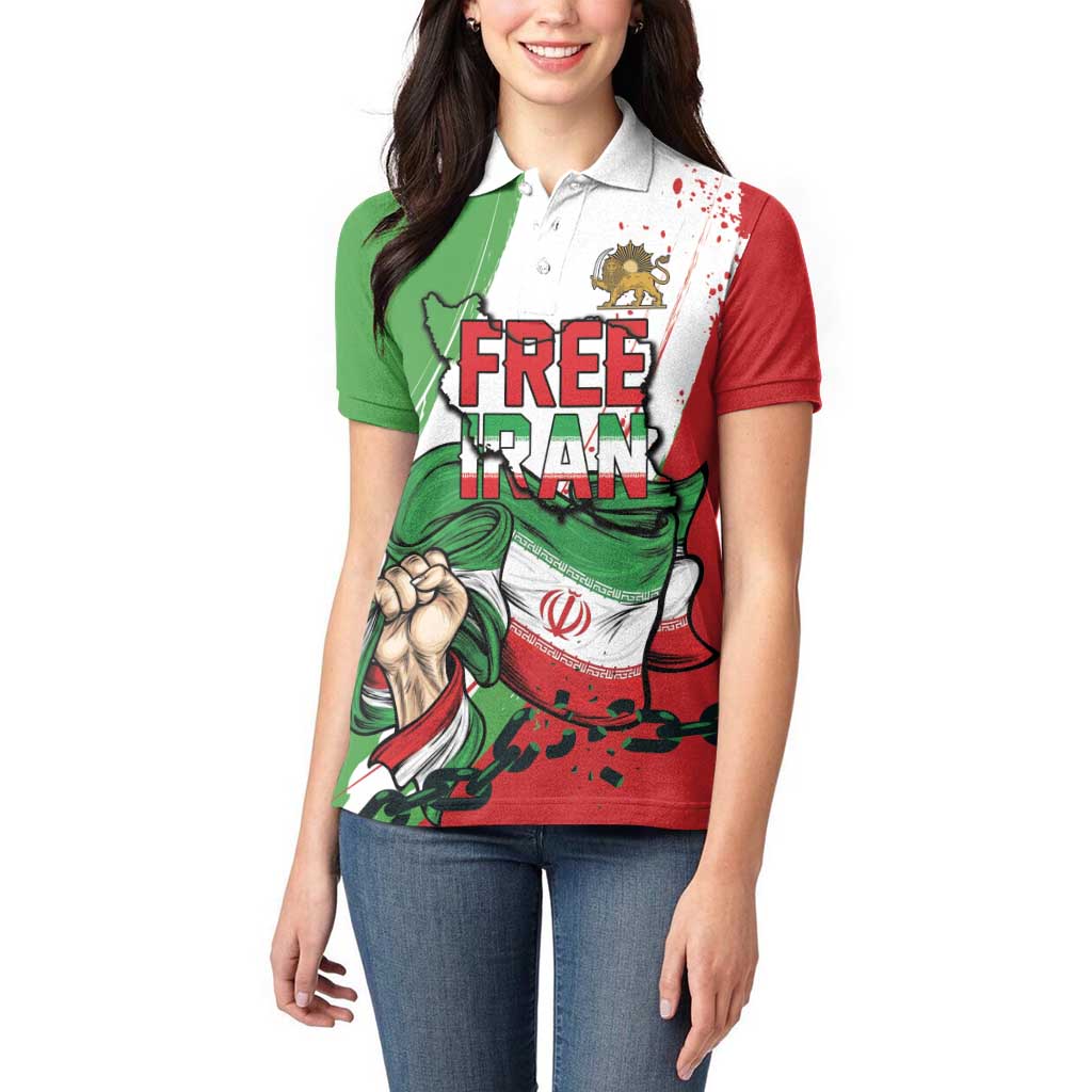 Free Iran Lion and Sun Personalized Women Polo Shirt Persian Freedom Protest