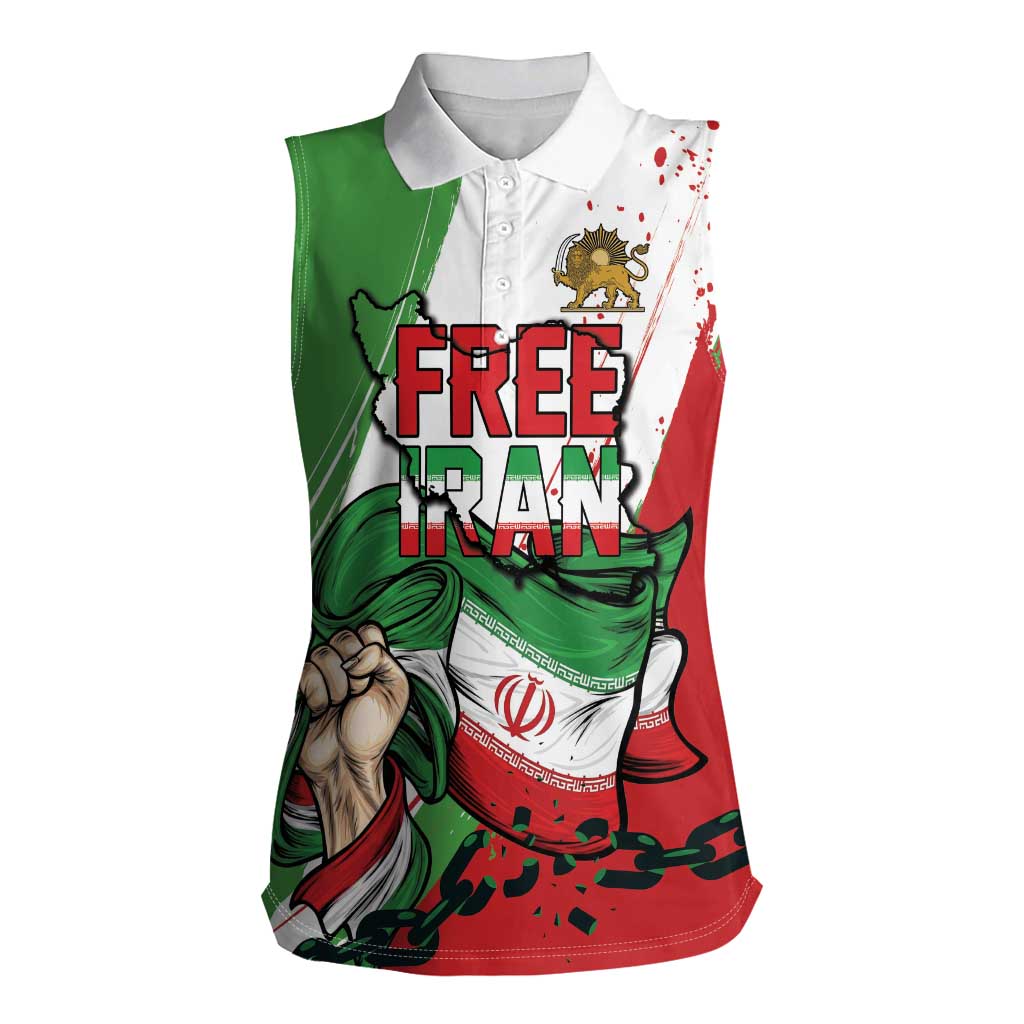 Free Iran Lion and Sun Personalized Women Sleeveless Polo Shirt Persian Freedom Protest
