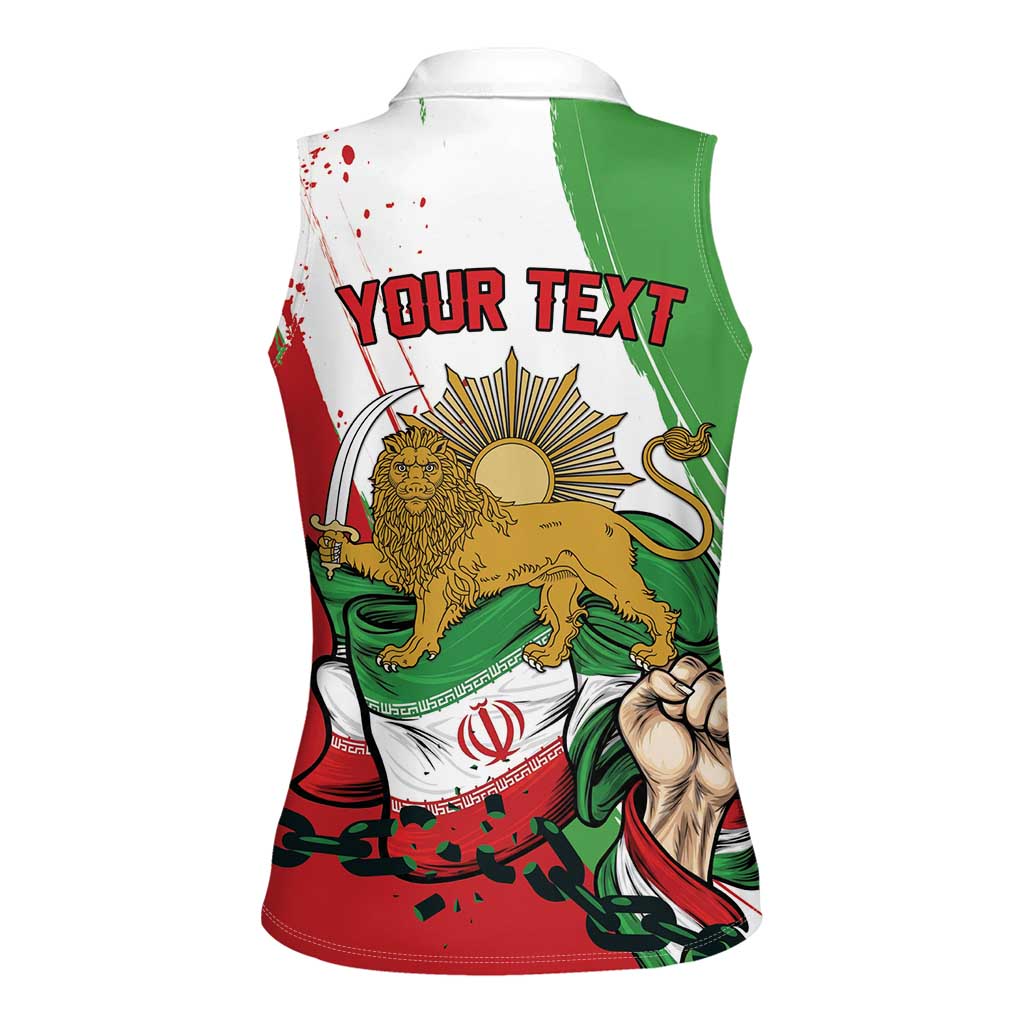 Free Iran Lion and Sun Personalized Women Sleeveless Polo Shirt Persian Freedom Protest