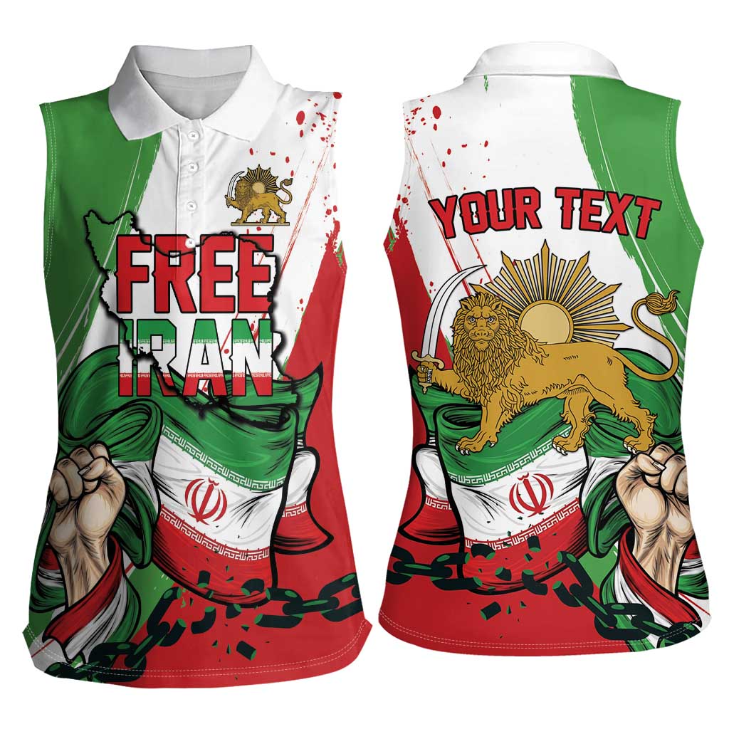 Free Iran Lion and Sun Personalized Women Sleeveless Polo Shirt Persian Freedom Protest