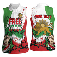 Free Iran Lion and Sun Personalized Women Sleeveless Polo Shirt Persian Freedom Protest