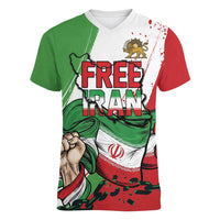 Free Iran Lion and Sun Personalized Women V-Neck T-Shirt Persian Freedom Protest