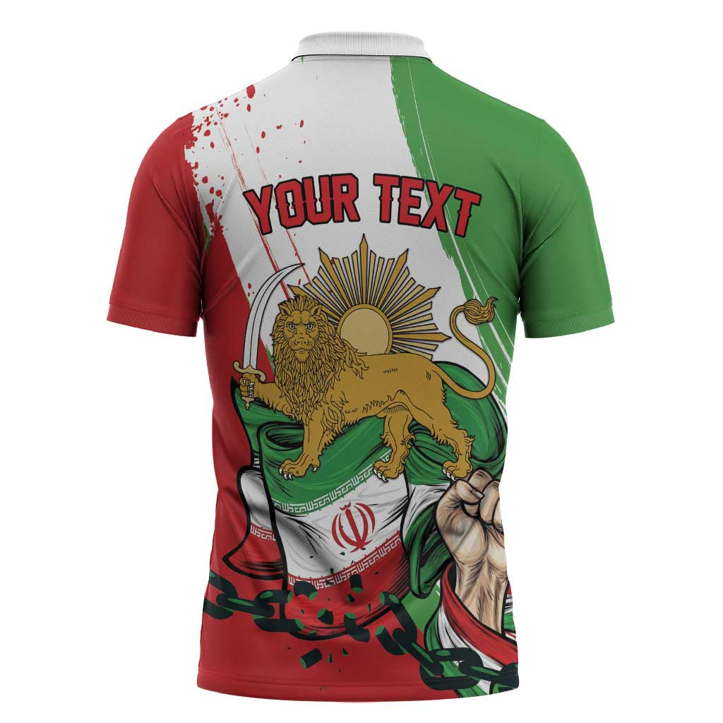 Free Iran Lion and Sun Personalized Zipper Polo Shirt Persian Freedom Protest