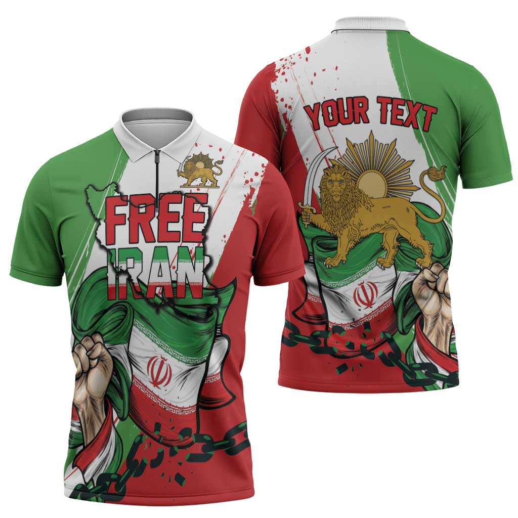 Free Iran Lion and Sun Personalized Zipper Polo Shirt Persian Freedom Protest