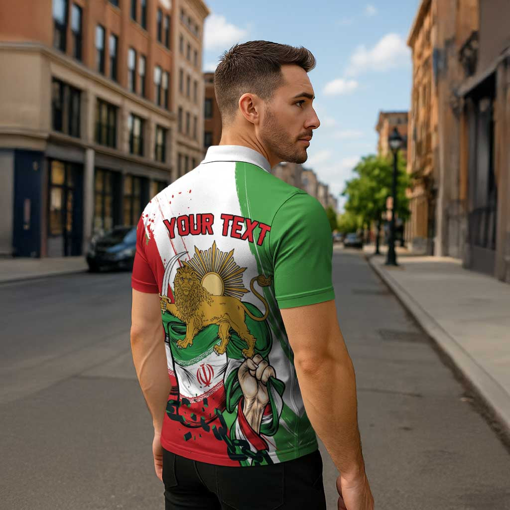 Free Iran Lion and Sun Personalized Zipper Polo Shirt Persian Freedom Protest