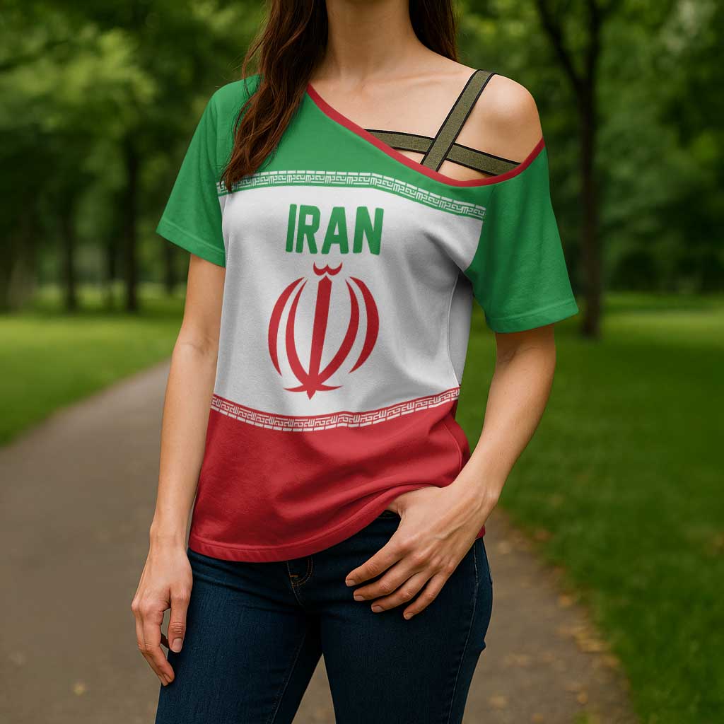 Iran Flag Custom Cross Shoulder Shirt Persian Pride National Colors