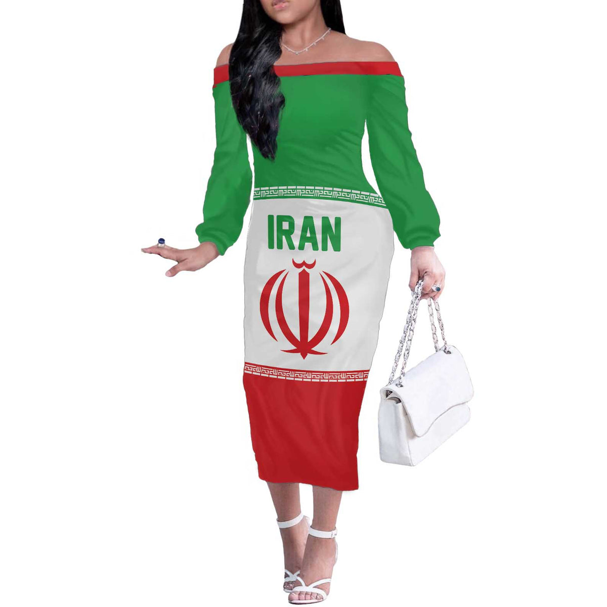 Iran Flag Custom Off The Shoulder Long Sleeve Dress Persian Pride National Colors