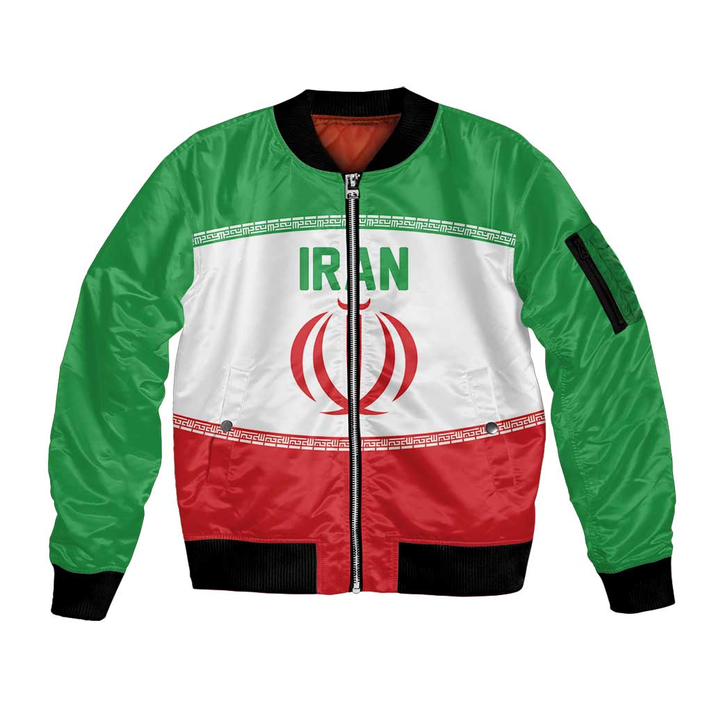 Iran Flag Custom Sleeve Zip Bomber Jacket Persian Pride National Colors