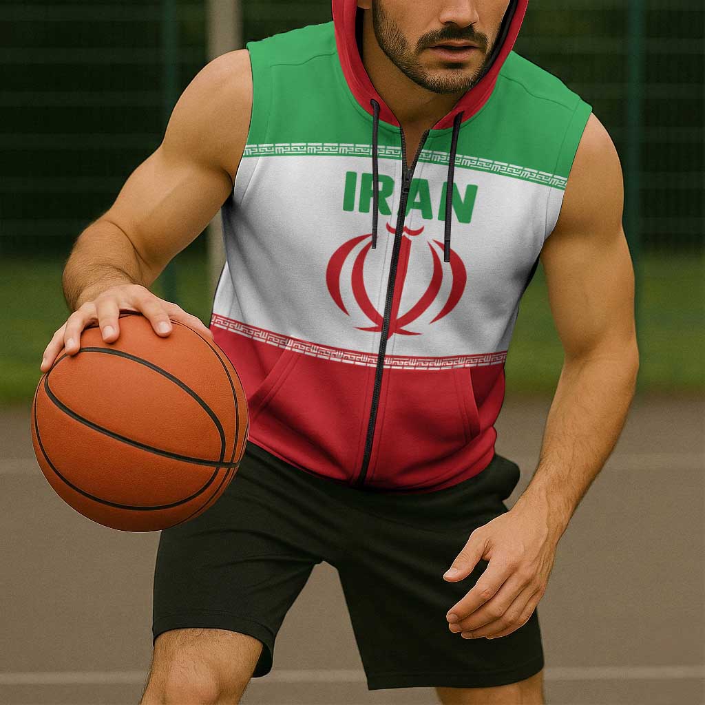 Iran Flag Custom Sleeveless Zip Hoodie Persian Pride National Colors