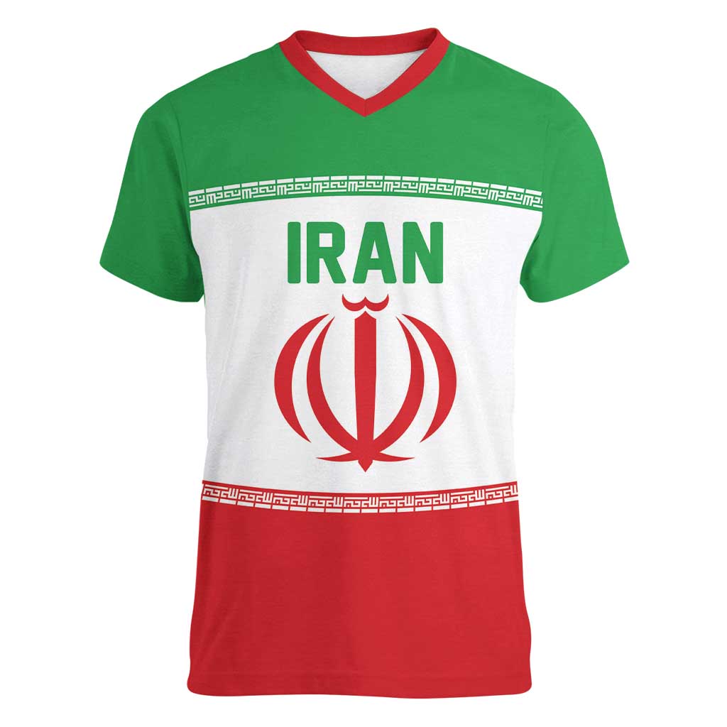 Iran Flag Custom Women V-Neck T-Shirt Persian Pride National Colors