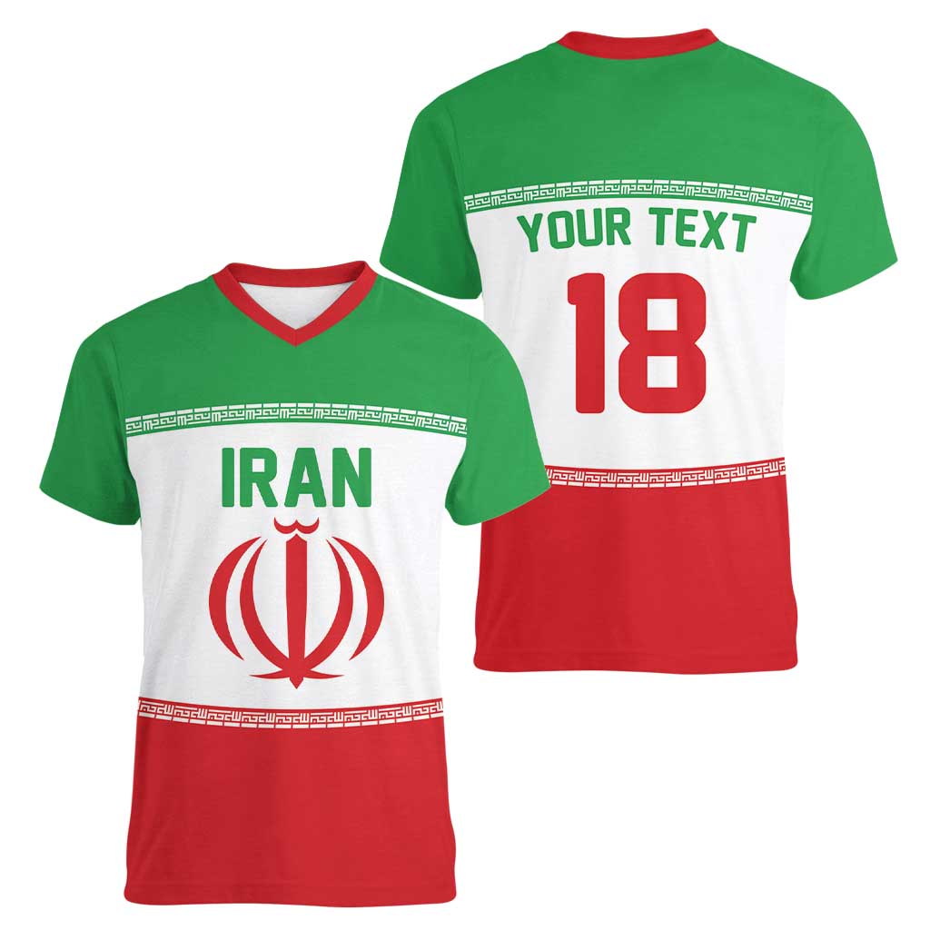 Iran Flag Custom Women V-Neck T-Shirt Persian Pride National Colors