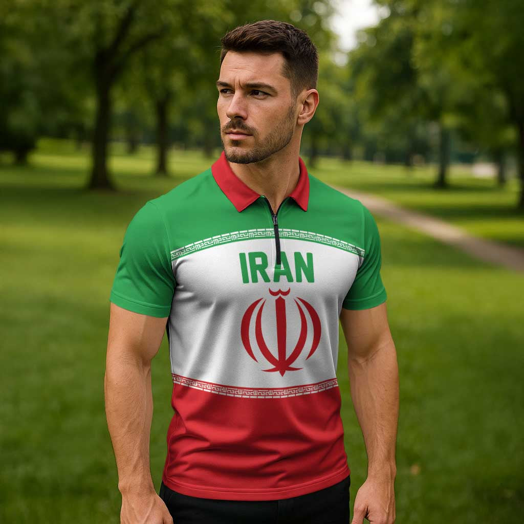 Iran Flag Custom Zipper Polo Shirt Persian Pride National Colors
