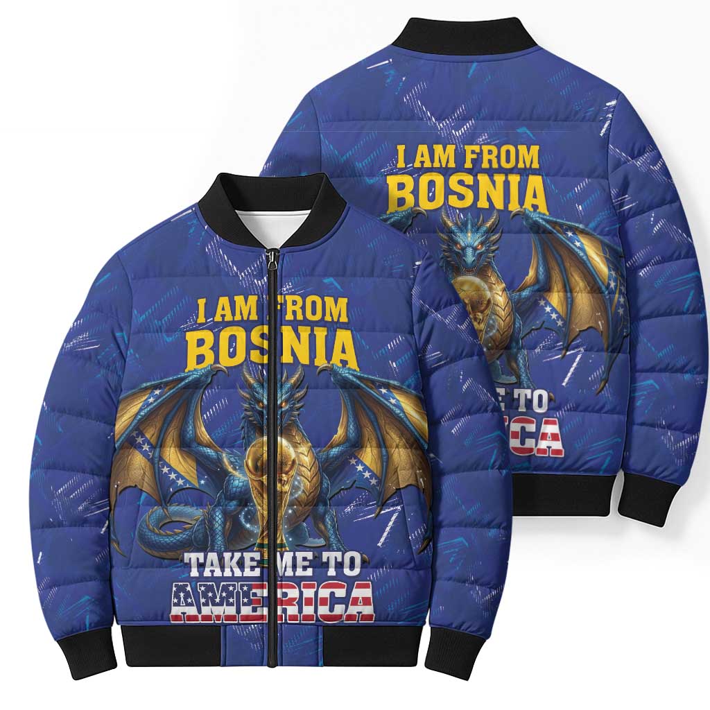 I Am From Bosnia Take Me To America Bomber Puffer Jacket Road to WC 2026