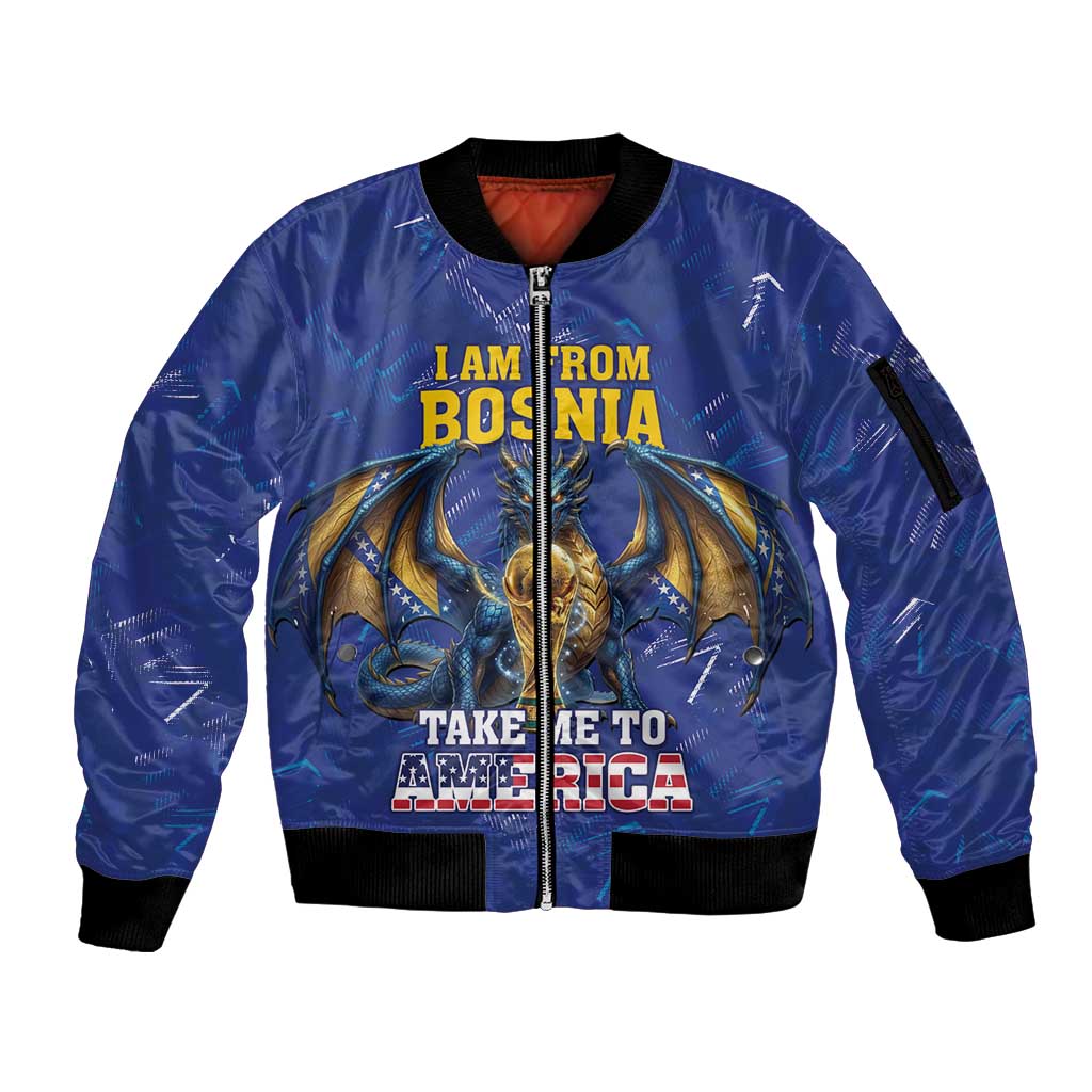 I Am From Bosnia Take Me To America Sleeve Zip Bomber Jacket Road to WC 2026