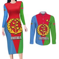 Personalized Eritrea Emblem Couples Matching Long Sleeve Bodycon Dress and Long Sleeve Button Shirt With Flag Color - Wonder Print Shop