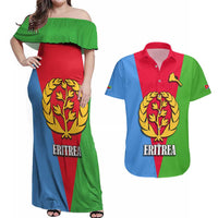 Personalized Eritrea Emblem Couples Matching Off Shoulder Maxi Dress and Hawaiian Shirt With Flag Color - Wonder Print Shop