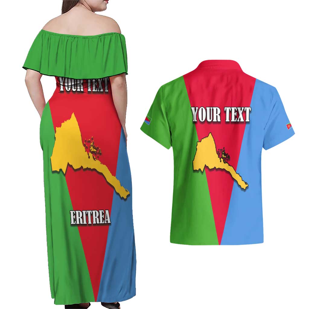 Personalized Eritrea Emblem Couples Matching Off Shoulder Maxi Dress and Hawaiian Shirt With Flag Color - Wonder Print Shop