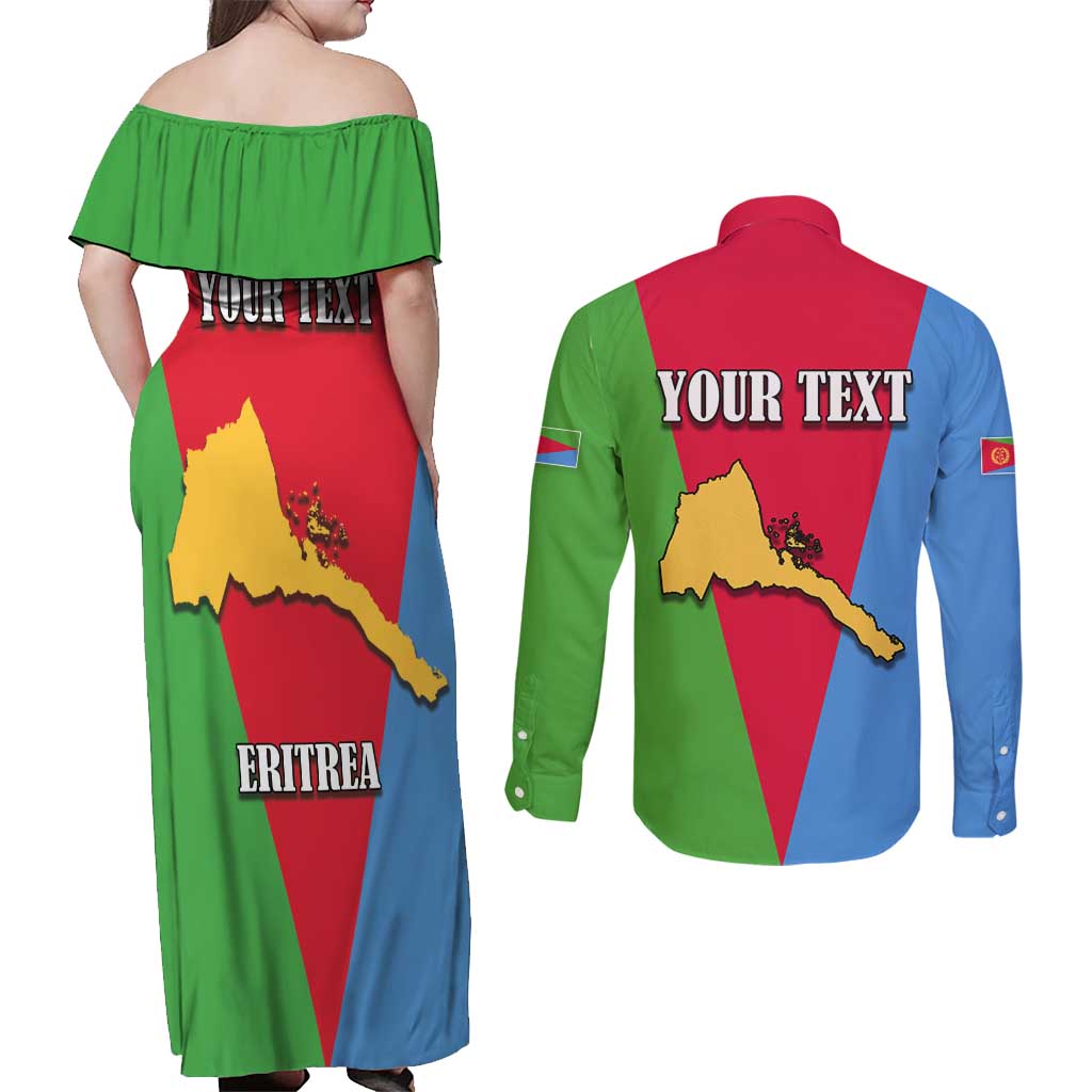 Personalized Eritrea Emblem Couples Matching Off Shoulder Maxi Dress and Long Sleeve Button Shirt With Flag Color - Wonder Print Shop