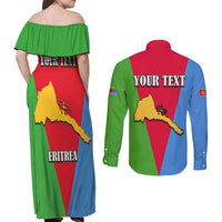 Personalized Eritrea Emblem Couples Matching Off Shoulder Maxi Dress and Long Sleeve Button Shirt With Flag Color - Wonder Print Shop