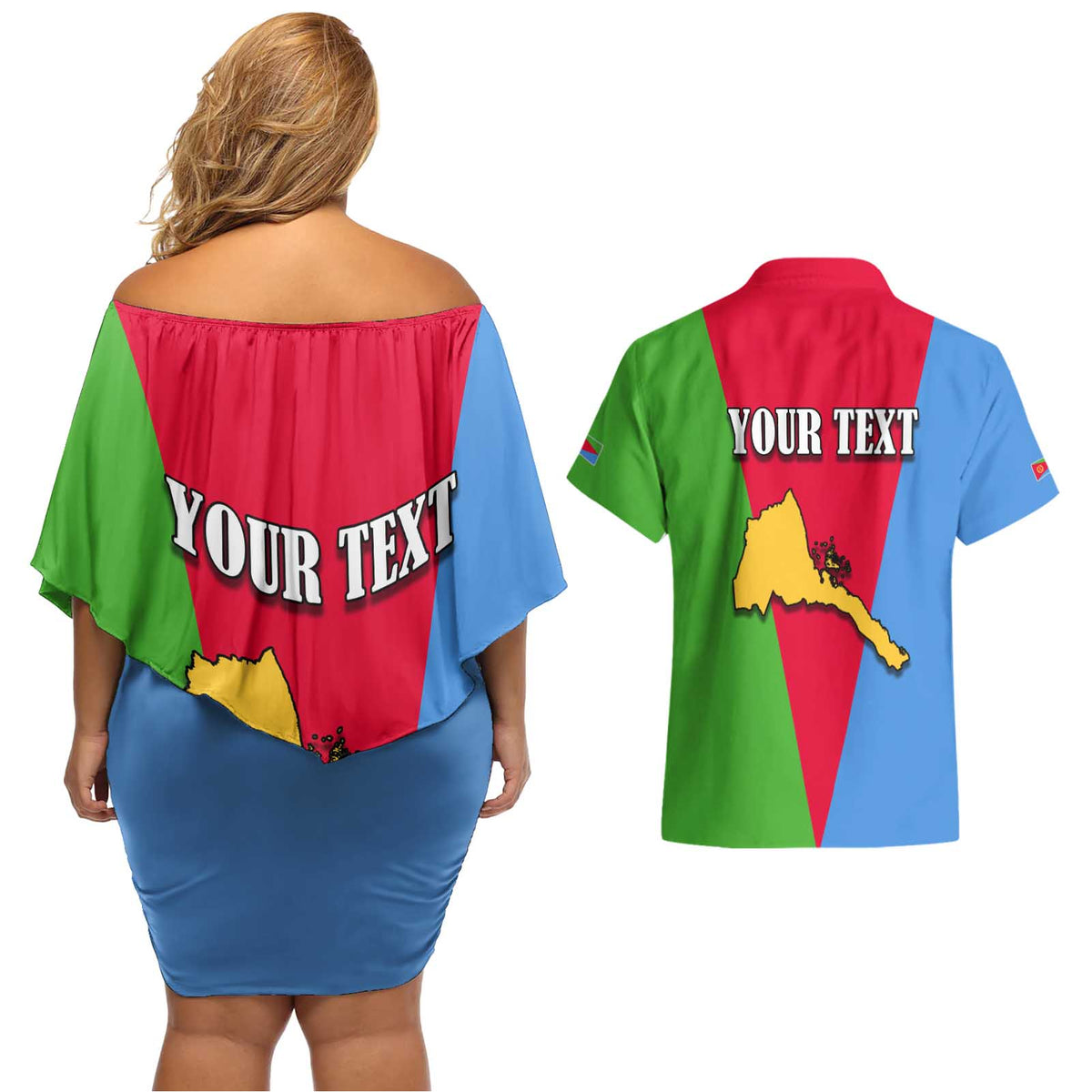 Personalized Eritrea Emblem Couples Matching Off Shoulder Short Dress and Hawaiian Shirt With Flag Color - Wonder Print Shop