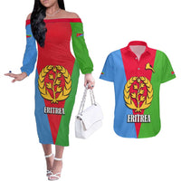 Personalized Eritrea Emblem Couples Matching Off The Shoulder Long Sleeve Dress and Hawaiian Shirt With Flag Color - Wonder Print Shop